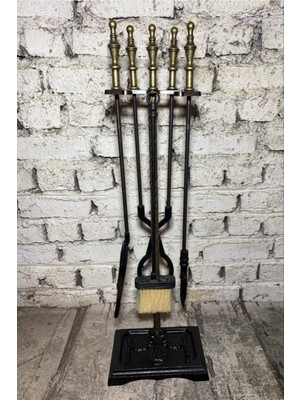 Özgürce Antik Sarı Fransa Modeli Şömine Maşa Takımı, Şık ve Dayanıklı Tasarım