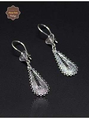 Midyat Nurtaş Gümüş Sallantılı Damla Model 925 Ayar Gümüş Oksitli Telkari Kadın Küpe 201025200