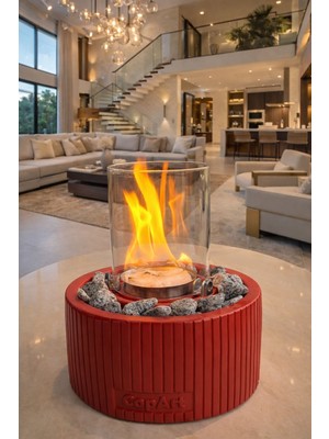 Özgürce Kırmızı Beton Şömine Seti, 1 Lt Bioetanol ve Dekoratif Taş Hediyesi