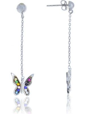 Midyat Nurtaş Gümüş Karışık Renkli Kelebek Model Zirkon Taşlı Gümüş Kadın Küpe 201024999