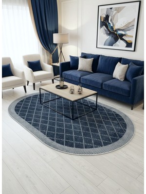 Brillant Lacivert-Gri Jüt Sisal Görünüm Bordürlü Kaymaz Taban Yolluk Halı