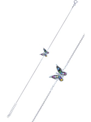 Midyat Nurtaş Gümüş Karışık Renkli Kelebek Model Zirkon Taşlı Gümüş Kadın Bileklik 201024994