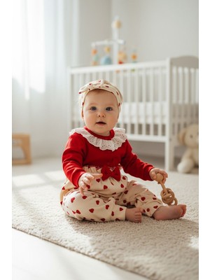 Balgüneş Kalpli Şıklık Bandana Dahil Kız Bebek Tulum