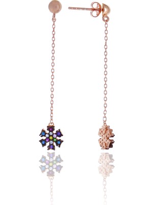 Midyat Nurtaş Gümüş Karışık Renkli Kar Tanesi Tasarım Zirkon Taşlı Rose Kaplama Gümüş Kadın Küpe 201025071