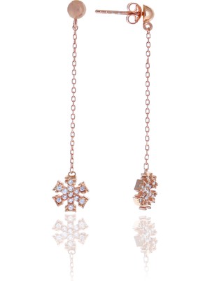 Midyat Nurtaş Gümüş Kar Tanesi Tasarım Zirkon Taşlı Rose Kaplama Gümüş Kadın Küpe 201025072