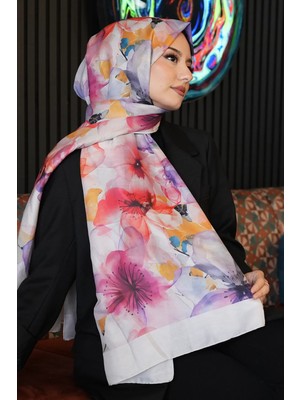 Afvente Orkide Desen Pudra Soft Pamuk Şal