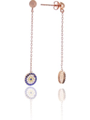 Midyat Nurtaş Gümüş Nazar Boncuğu Tasarım Safir Zirkon Taşlı Roslu Kadın Küpe (S) 201025056