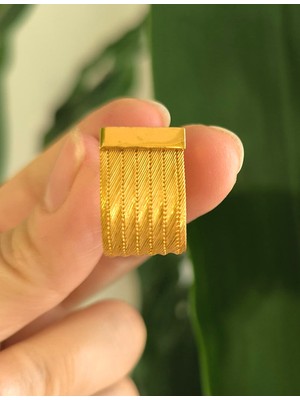 Midyat Nurtaş Gümüş Büyük Boy 7 Sıra Altın Kaplama Trabzon Hasırı Kadın Gümüş Küpe 201025263