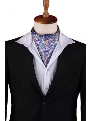 Kravatkolik Mavi Watercolor Çiçek Desen Erkek Fular Ascot K662