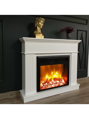 Özgürce Beyaz Mdf 1800W Isıtıcılı Dekoratif Şömine Uzaktan Kumandalı