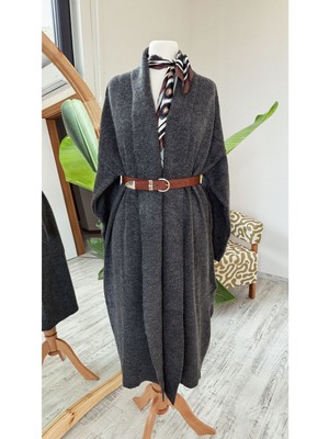 BeeYouStudio Gri Uzun Triko Hırka / Antrasit Xl