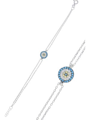 Midyat Nurtaş Gümüş Nazar Boncuğu Tasarım Firuze Zirkon Taşlı Kadın Bileklik (S) 201025043