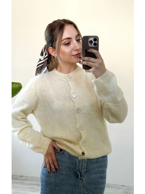BeeYouStudio Yumoş Kumaş Düğmeli Hırka/ Ekru Standart