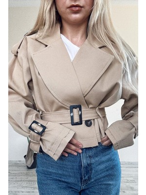 BeeYouStudio Bej Kemerli Kısa Trençkot M