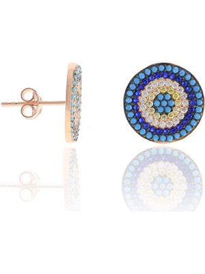 Midyat Nurtaş Gümüş Nazar Boncuğu Tasarım Firuze Zirkon Taşlı Roslu Kadın Küpe (M) 201025049