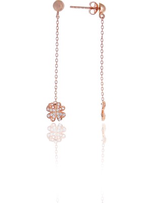 Midyat Nurtaş Gümüş Yonca Tasarım Zirkon Taşlı Rose Kaplama Gümüş Kadın Küpe 201025114