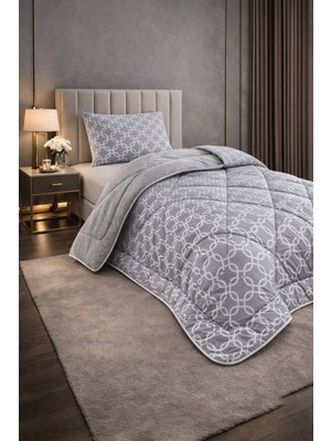 Teksnil Home Tek Kişilik Yorgan Seti Gri Zincir Desenli Welsoft,anti Alerjik,çift Taraflı (Yorgan + 1 Yastık Kılıfı)