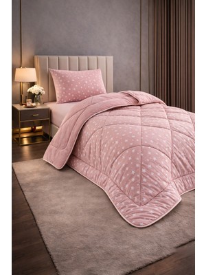 Teksnil Home Tek Kişilik Yorgan Seti Pudra Yıldız Desenli Welsoft,anti Alerjik,çift Taraflı (Yorgan + 1 Yastık Kılıfı)