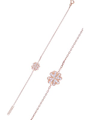 Midyat Nurtaş Gümüş Yonca Tasarım Zirkon Taşlı Rose Kaplama Gümüş Kadın Bileklik 201025126