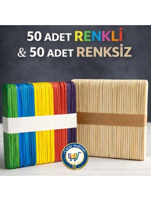 Nistabolje Geniş Dil Çubuğu Abeslang 50 Renkli 50 Renksiz Ahşap Hobi ve Okul Aktiviteleri İçin