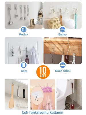 Orvila 10 Adet - Kendinden Yapışkanlı Çok Amaçlı Kancalı Askı
