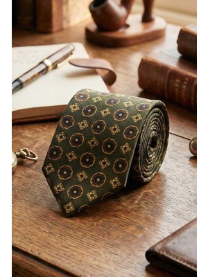 Kravatkolik Colmegna Style Haki Motif Desen Italyan Ipek Kravat İK2235