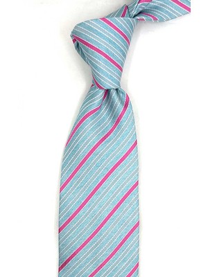 Kravatkolik Durighelo Style Turkuaz Çizgi Desen Italyan Ipek Kravat İK2293