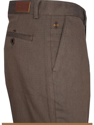 Varetta Erkek Kahverengi Pantolon Klasik Kesim Keten Efekt Likralı