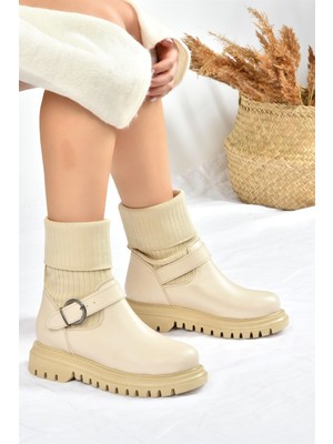 Fox Shoes Bej Kalın Tabanlı Günlük Triko Kadın Bot L524021709