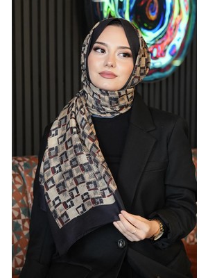 Afvente Retro Kare Desen Acı Kahve Soft Pamuk Şal