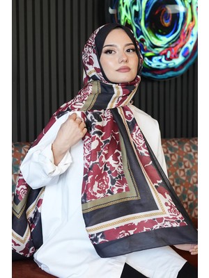 Afvente Zincir Gül Desen Fuşya Soft Pamuk Şal