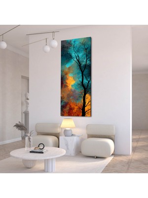 Meteor Medya Soyut Ağaç ve Gün Batımı Desenli Dikey Kanvas Tablo – Modern Renkli Duvar Dekoru