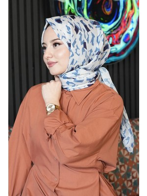 Afvente Mozaik Desen Lacivert Soft Pamuk Şal