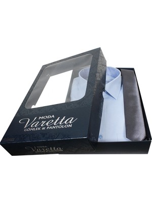 Varetta Erkek Mavi Gömlek ve Kravat Hediye Seti