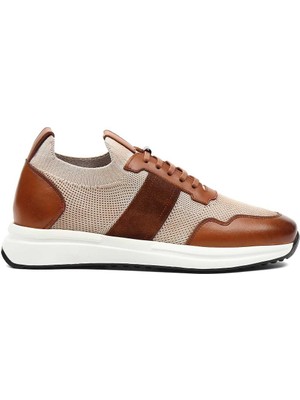 Celal Gültekin Erkek Taba Bej Bağcıklı Deri Sneaker