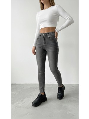 Kadın Yüksek Bel Skinny Power Likra Dar Paça Jean