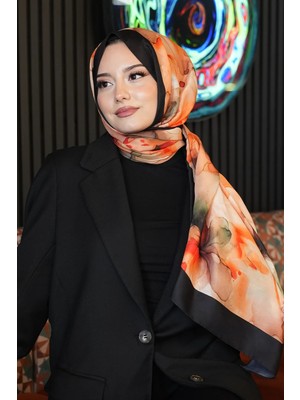 Afvente Sulu Boya Desen Turuncu Soft Pamuk Şal