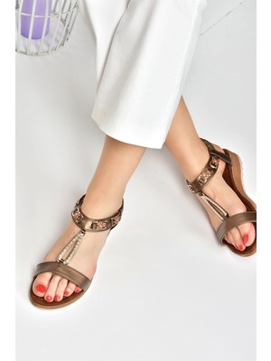 Fox Shoes Bakır Taş Detaylı Günlük Kadın Sandalet M258312209