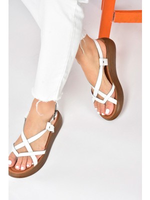 Fox Shoes Beyaz Hakiki Deri Parmak Arası Kadın Sandalet M291050703