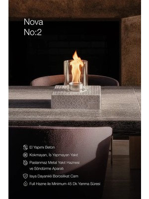 Özgürce Şömine Seti, Camlı Beton, Bacasız, Bioethanol Hediye, Modern Tasarım