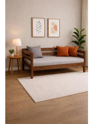 Pinoxi Ahşap Sedir Kanepe 80X180 cm (Iç Ölçü) Mindersiz Doğal Ceviz Renk Masif Ahşap