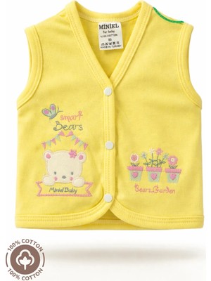 Kız Bebek Saksılı Ayıcık Nakışlı %100 Organik Pamuklu Penye Bebek Yelek