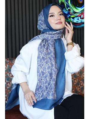 Afvente Çiçek Desen Turkuaz Soft Pamuk Şal