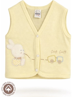 Unisex Bebek Tren Tavşan Nakışlı %100 Organik Pamuklu Penye Bebek Yelek