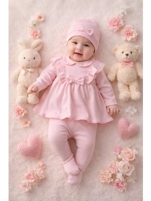 0-3 Ay Kız Bebek Yeni Doğan Fiyonklu Fırfırlı Battanıyeli 7 Parça Hastane Çıkışı Zıbın Seti