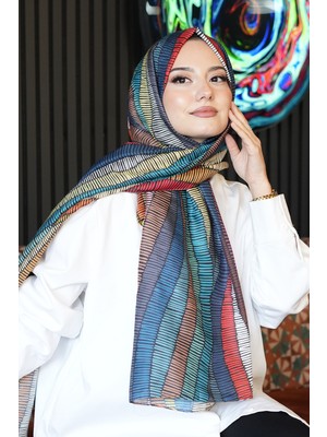 Afvente Dalgalı Desen Çok Renkli Soft Pamuk Şal