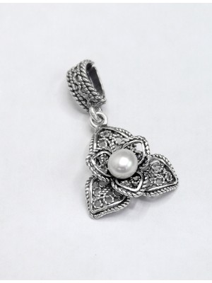 Midyat Nurtaş Gümüş Inci Taşlı Lilyum Zambak Çiçeği Model Telkari Gümüş Kadın Kolye 201025202