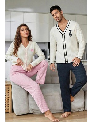 Bella Notte Erkek Düğmeli Uzun Kollu Nakışlı Çift Pijama Takımı