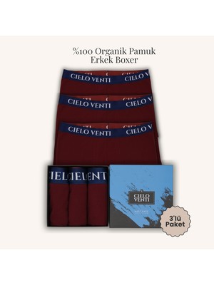 Cielo Venti Night Collection | 3'lü Organik Pamuk Erkek Boxer