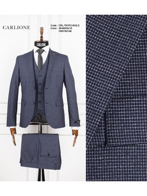 Fabio Cassel Slim Fit  Mono Yaka Çift Yırtmaçlı Astarlı Takım Elbise Yelekli